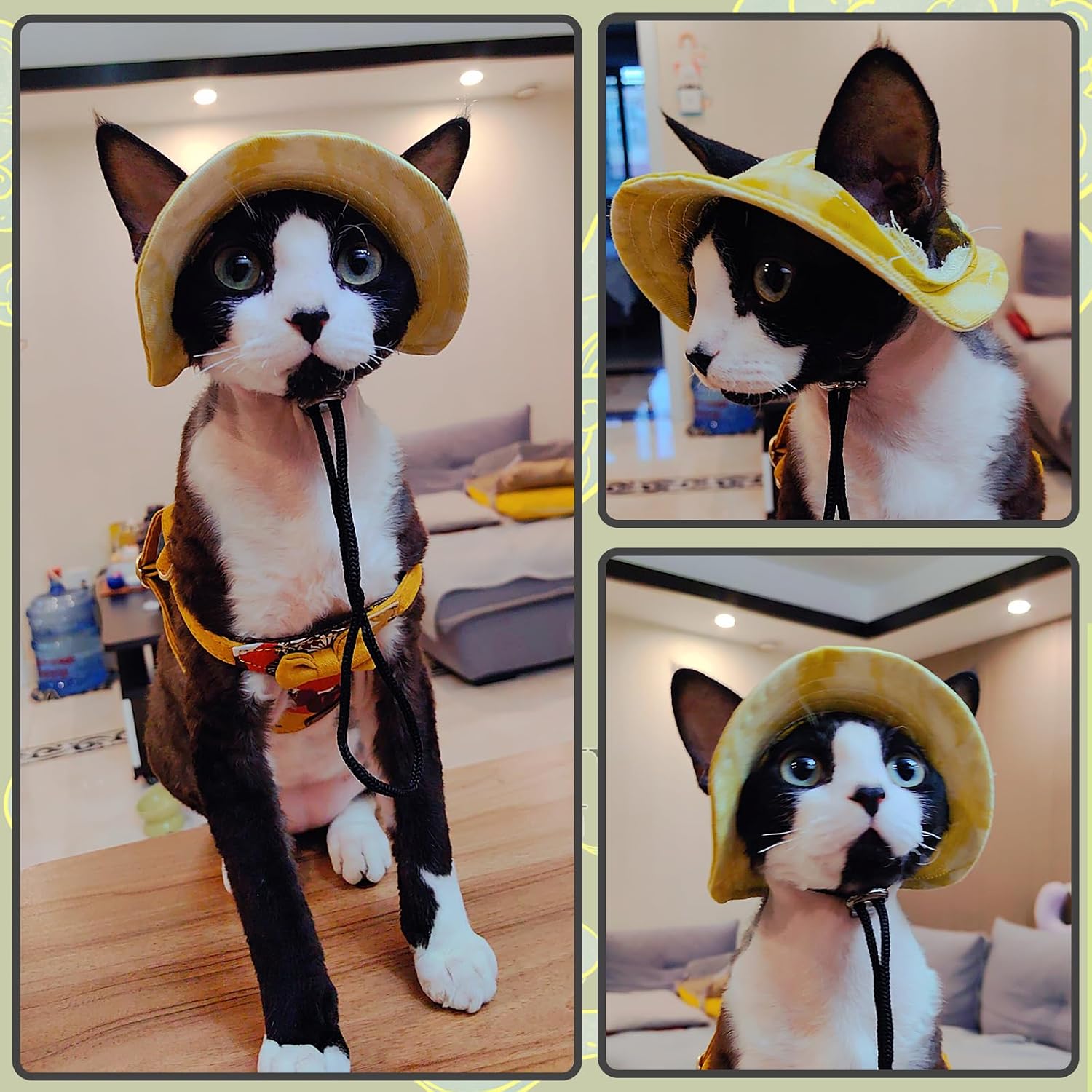 DENTRUN Cat Bucket Hat with Ear Hole, Cotton Birthday Bonnet for Small Pets