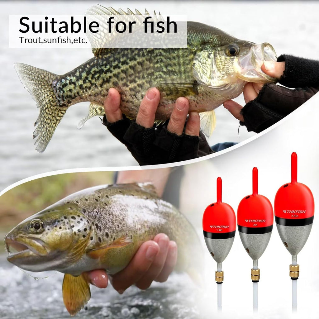 THKFISH Wood Slip Bobber for Fishing with Brass Weighted Crappie Floats