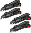 HAUTMEC 18mm Soft Grip Auto-Lock Utility Knife With Red Safety Switch, Sturdy Cutter with Ultra Sharp Black Snap-off Blade HT0081-4PC