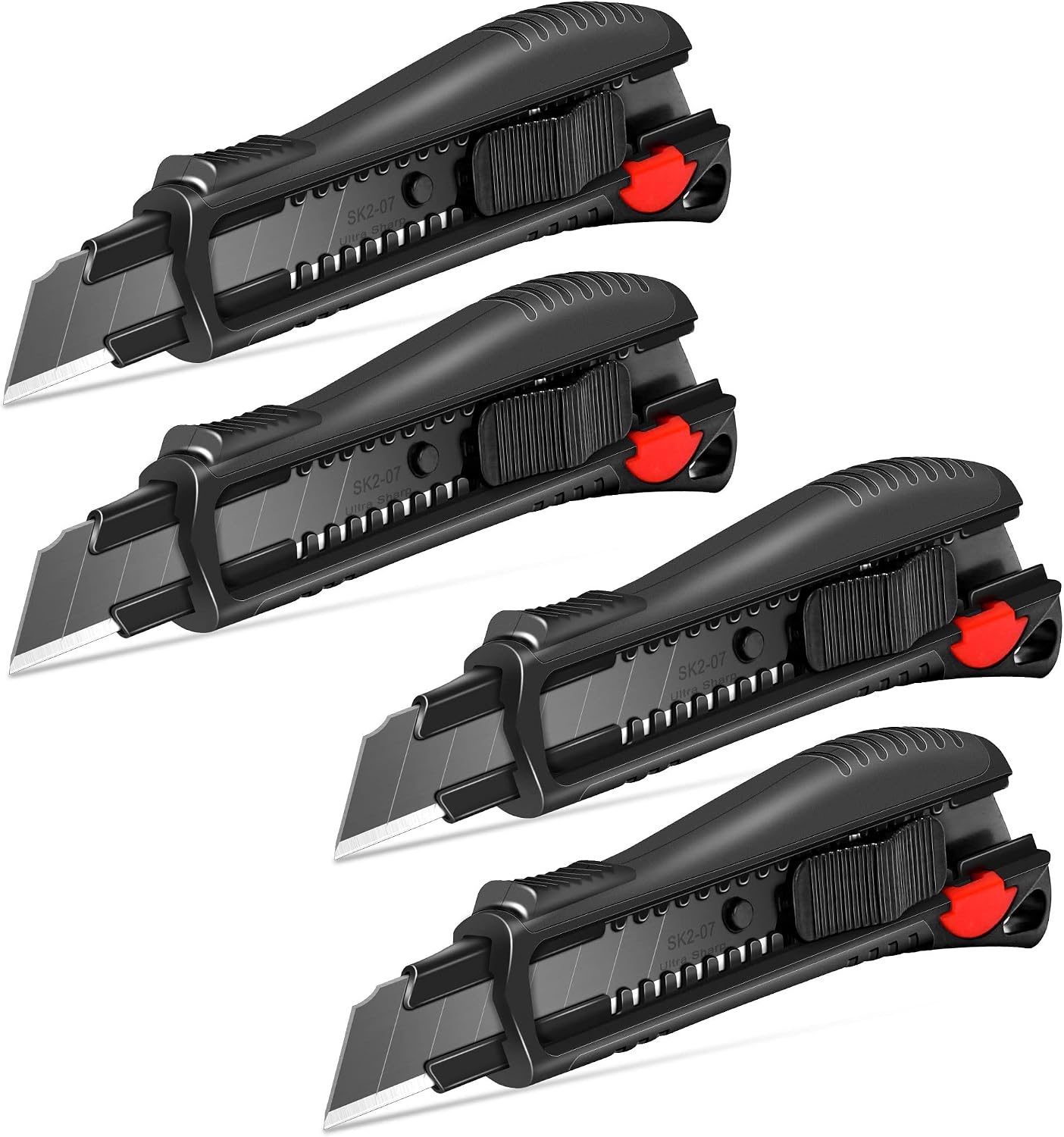 HAUTMEC 18mm Soft Grip Auto-Lock Utility Knife With Red Safety Switch, Sturdy Cutter with Ultra Sharp Black Snap-off Blade HT0081-4PC