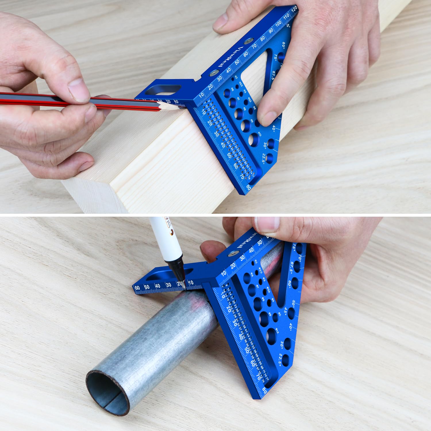 Aluminum Carpenter Square with 3D Multi-Angle Layout Measuring Ruler - Upgraded Pin Pivot Design for Secure Storage, Woodworking Squares Compact Woodworking Tool(Metric)
