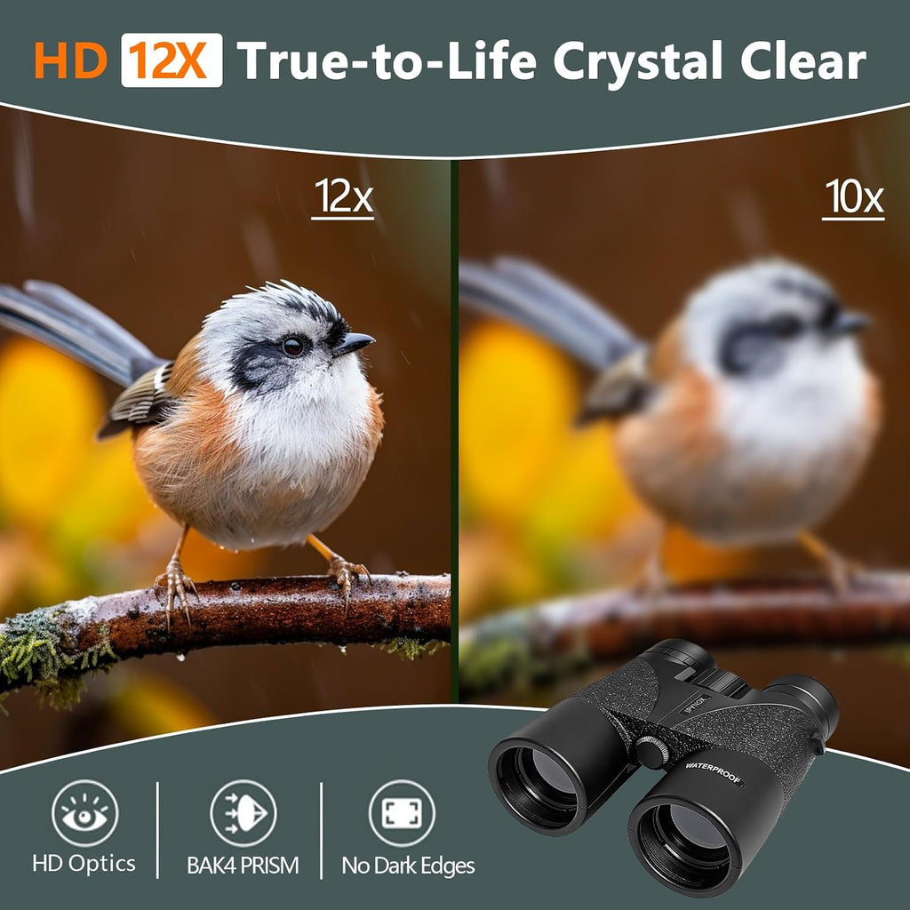 12x42 HD Binoculars for Adults, BAK4 Prism Waterproof Lightweight