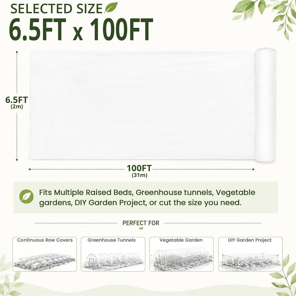 Roll Packed 6.5x100FT Garden Netting, Fine Mesh Insect Barrier for Plants