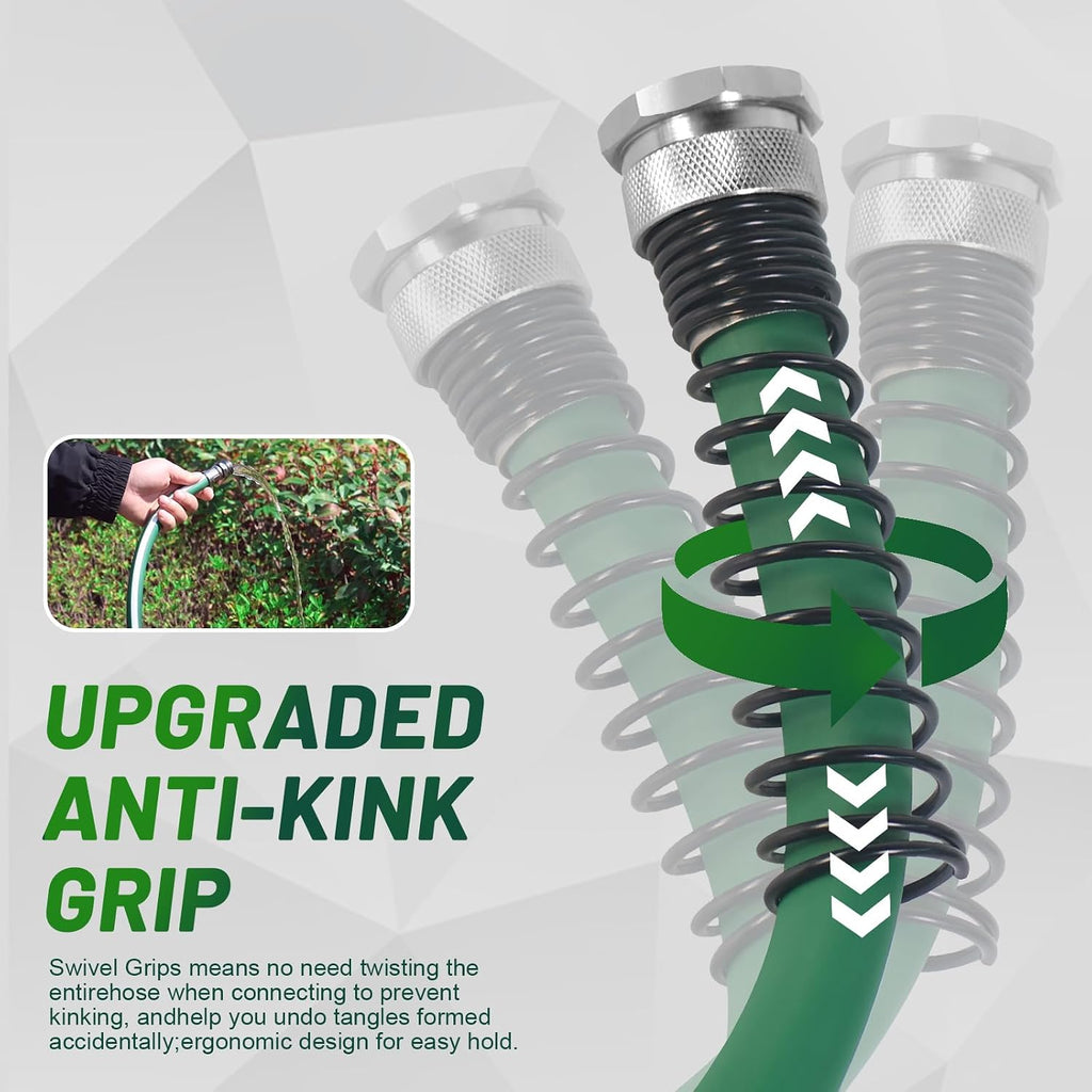 Hybrid Rubber Garden Hose 100 ft with Heavy Duty Solid Fittings
