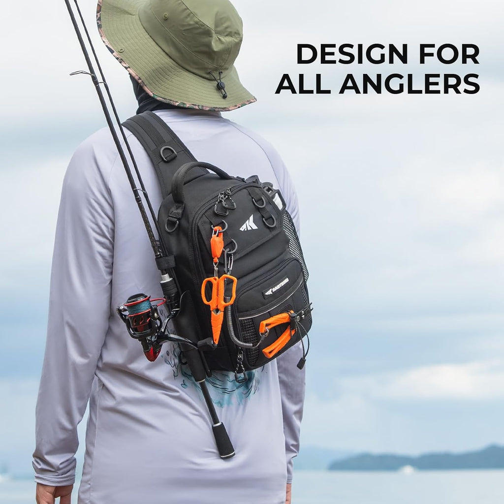 KastKing BaitSpace Fishing Sling Bag, Fishing Backpack with Rod Holder