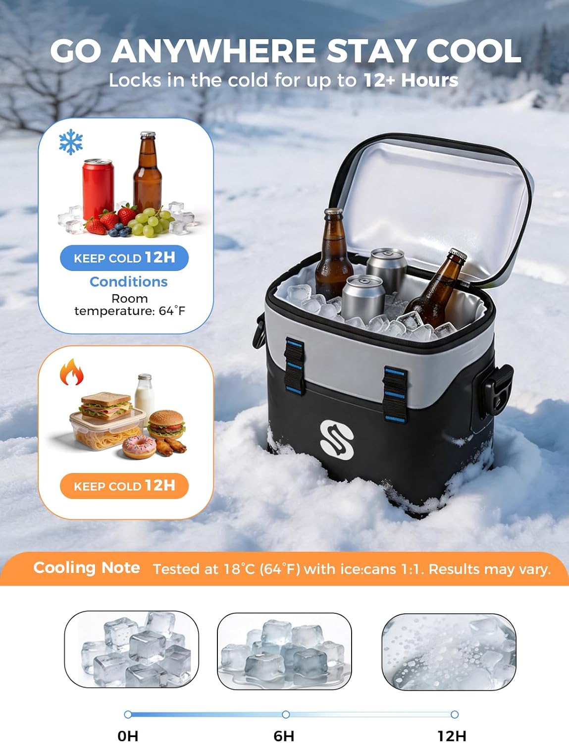 Small Soft Cooler Bag, 9 Can Insulated Lunch Box, Ultrasonic Welded Leak-Proof Cooler, IPX6 Waterproof Portable Lunch Bag for Work, Beach, Camping & Travel, Black