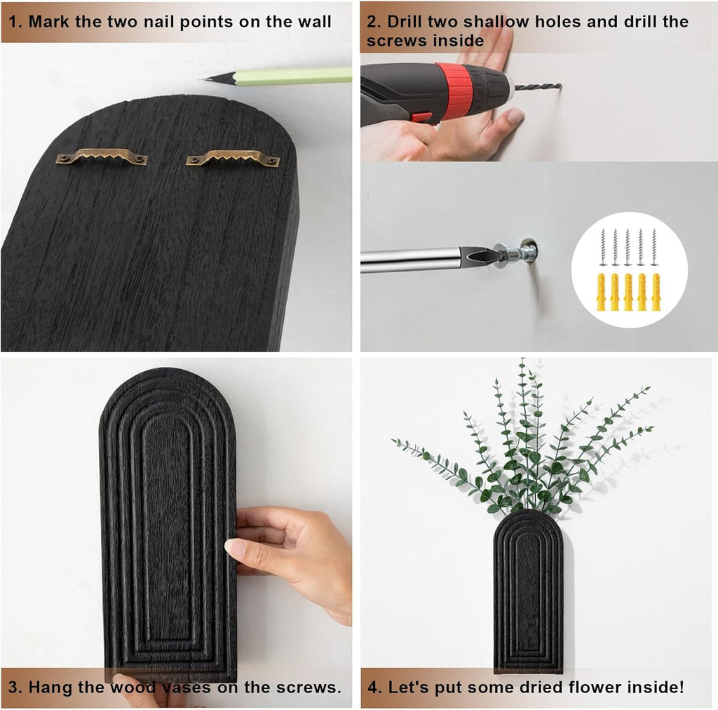 Handmade Wooden Wall Vases Set of 2 for Plants