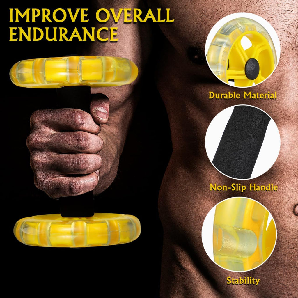 Kisangel Dual Ab Roller Wheel Set for Core Workout, Portable Abdominal Exercise Equipment with Foam Grip for Home Gym, Lightweight Fitness Training Tool for Men and Women, Yellow