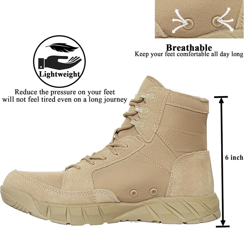 6 Inch Lightweight Mens Tactical Shoes Combat Boots Coyote Boots Military Training Lace Up Outdoor Hiking Breathable Army Shoe