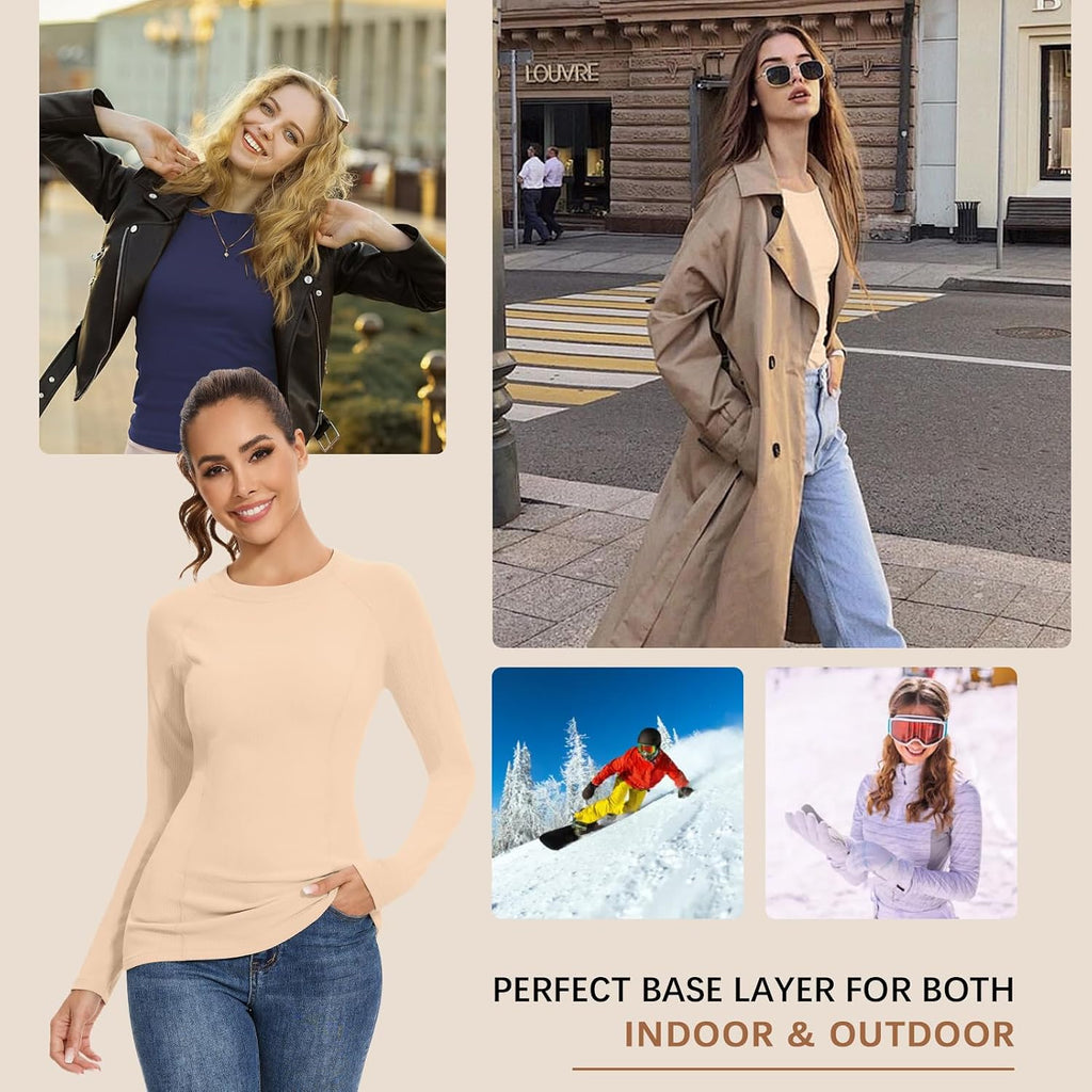 WOWENY Thermal Shirts for Women Fleece Long Sleeve Base Layer Top Winter