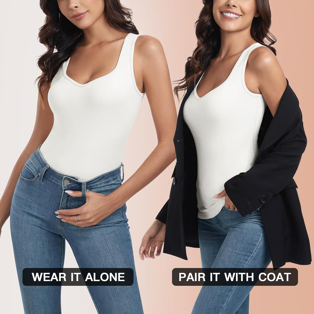 WOWENY Thermal Fleece Tank Top for Women V Neck Sleeveless Shirts Camisole Warm Base Layer Cami Vest Underwear Tops