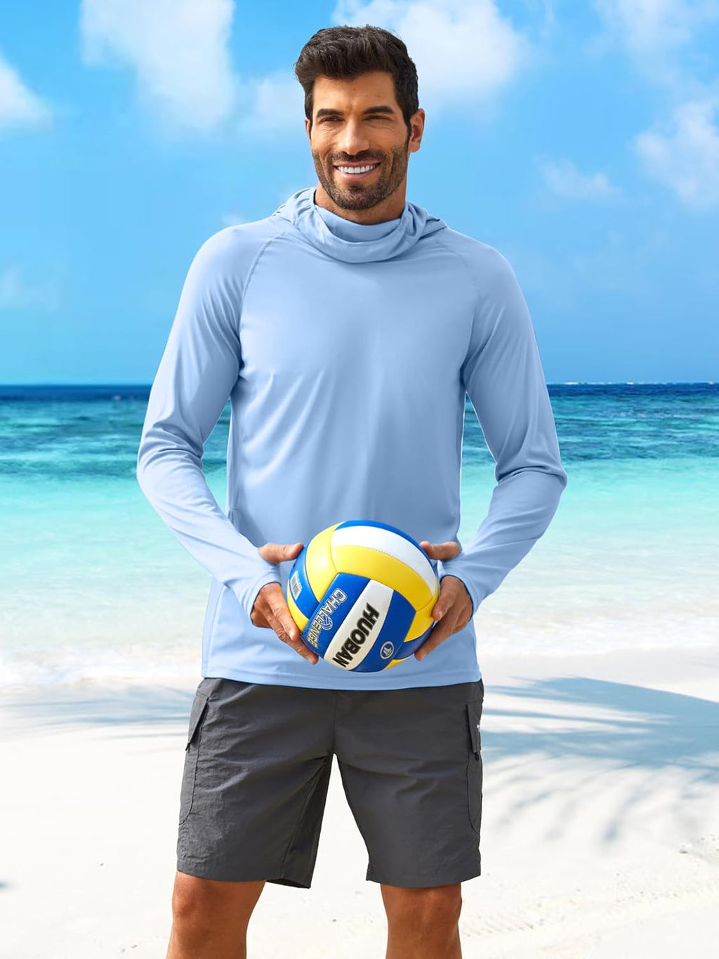 PINSPARK UPF 50+ Sun Hoodie Long Sleeve Fishing Shirts for Men with Mask