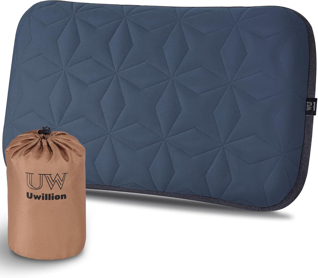 UWILLION Camping Pillow with Removable Cover Large Size 24" x 15" - Ultralight Inflatable Pillow for Camping Lightweight, Ergonomic and Washable for Camping, Hiking, and Travel Blue