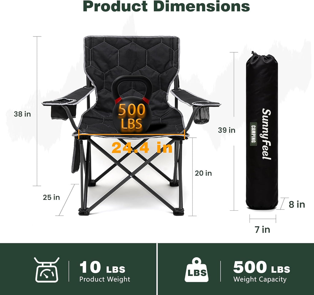 SUNNYFEEL Oversized Camping Chair for Adults, Heavy Duty 500LBS Black
