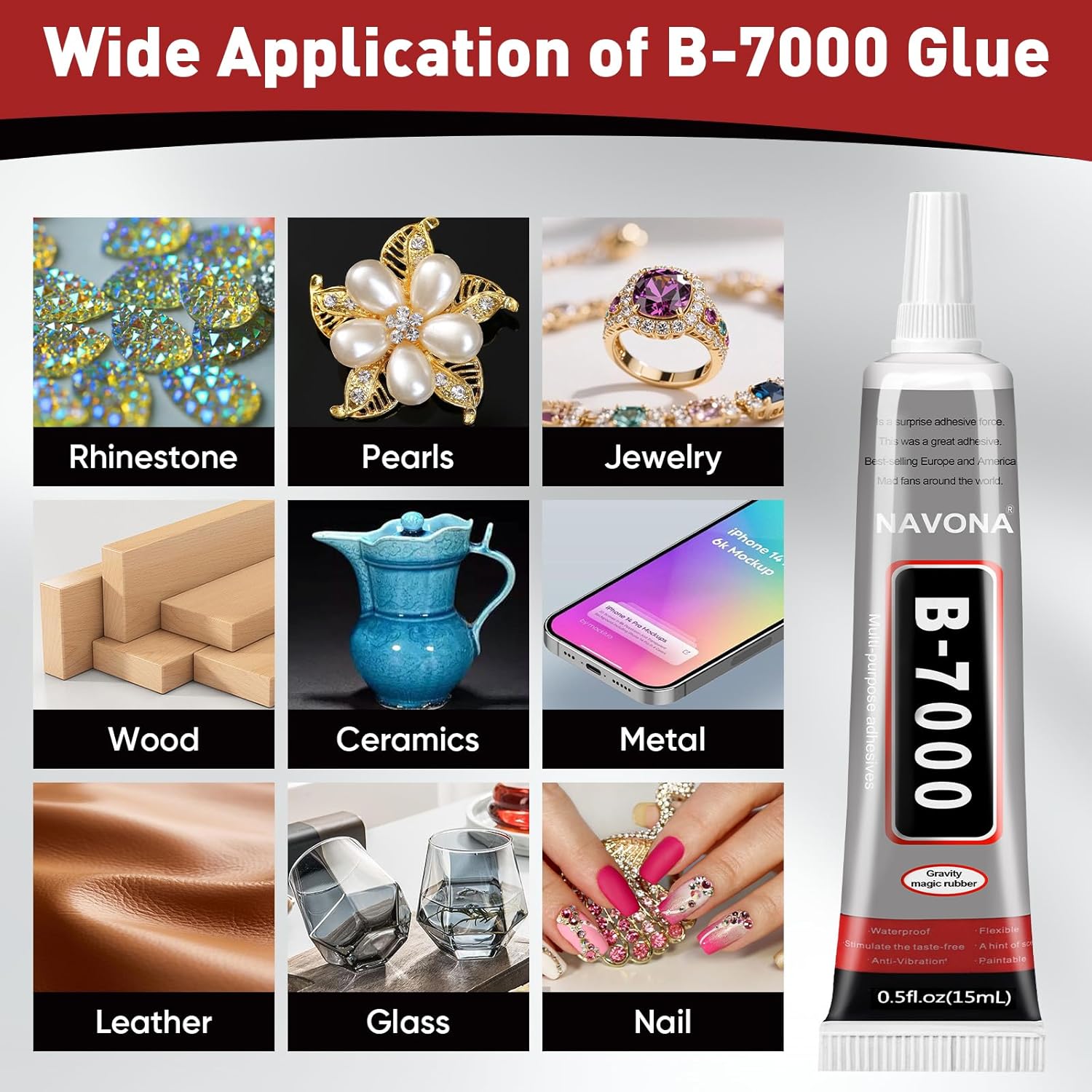 50 PCS 15ml B7000 Rhinestone Glue Clear, Bedazzling Glue for Craft, Jewelry