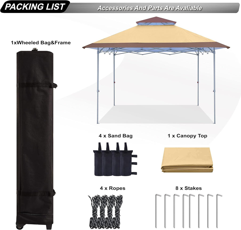 ABCCANOPY 13x13 Instant Pop Up Canopy Tent, Double Vented Top, Beige