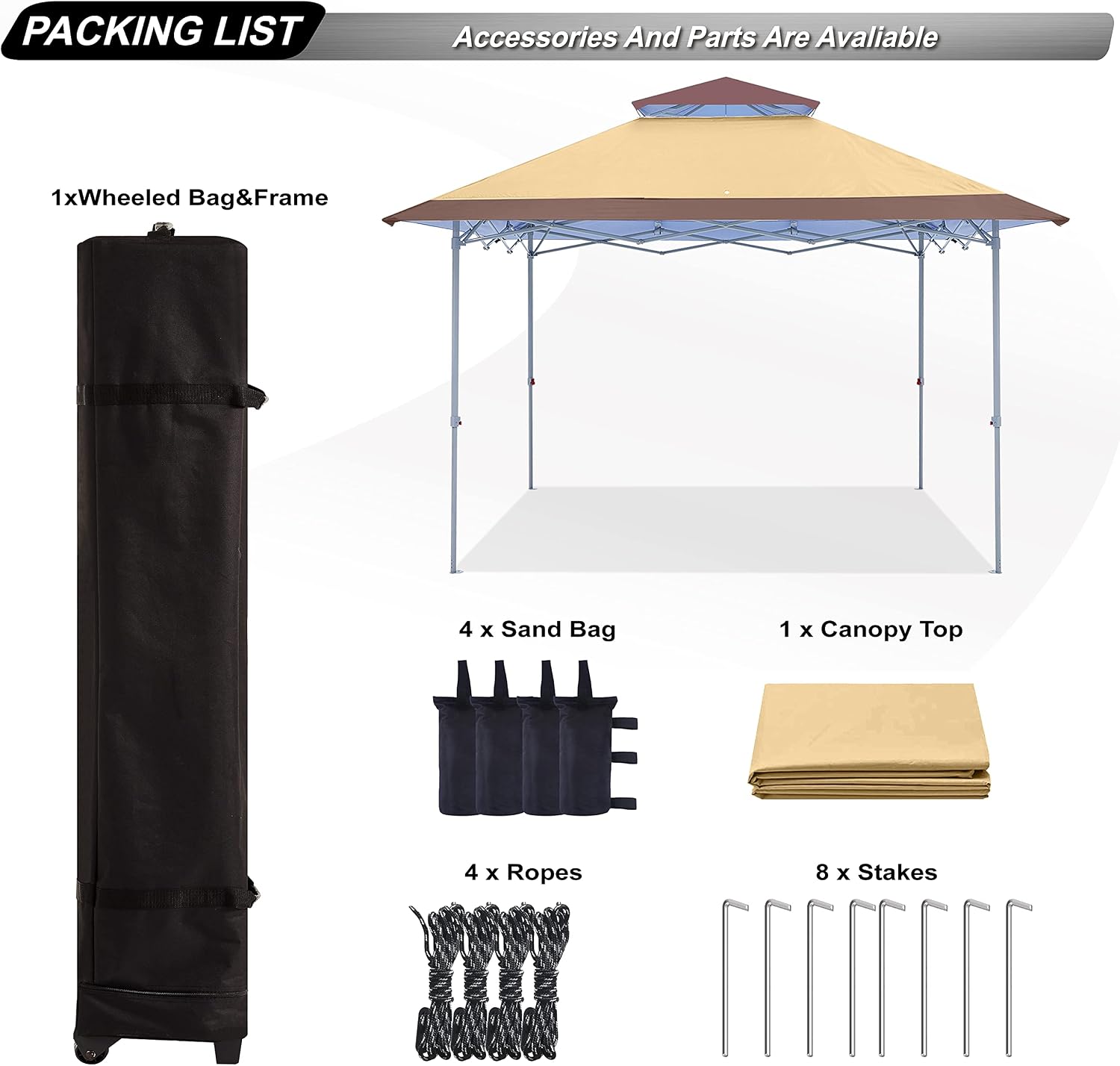 ABCCANOPY 13x13 Instant Pop Up Canopy Tent, Double Vented Top, Beige