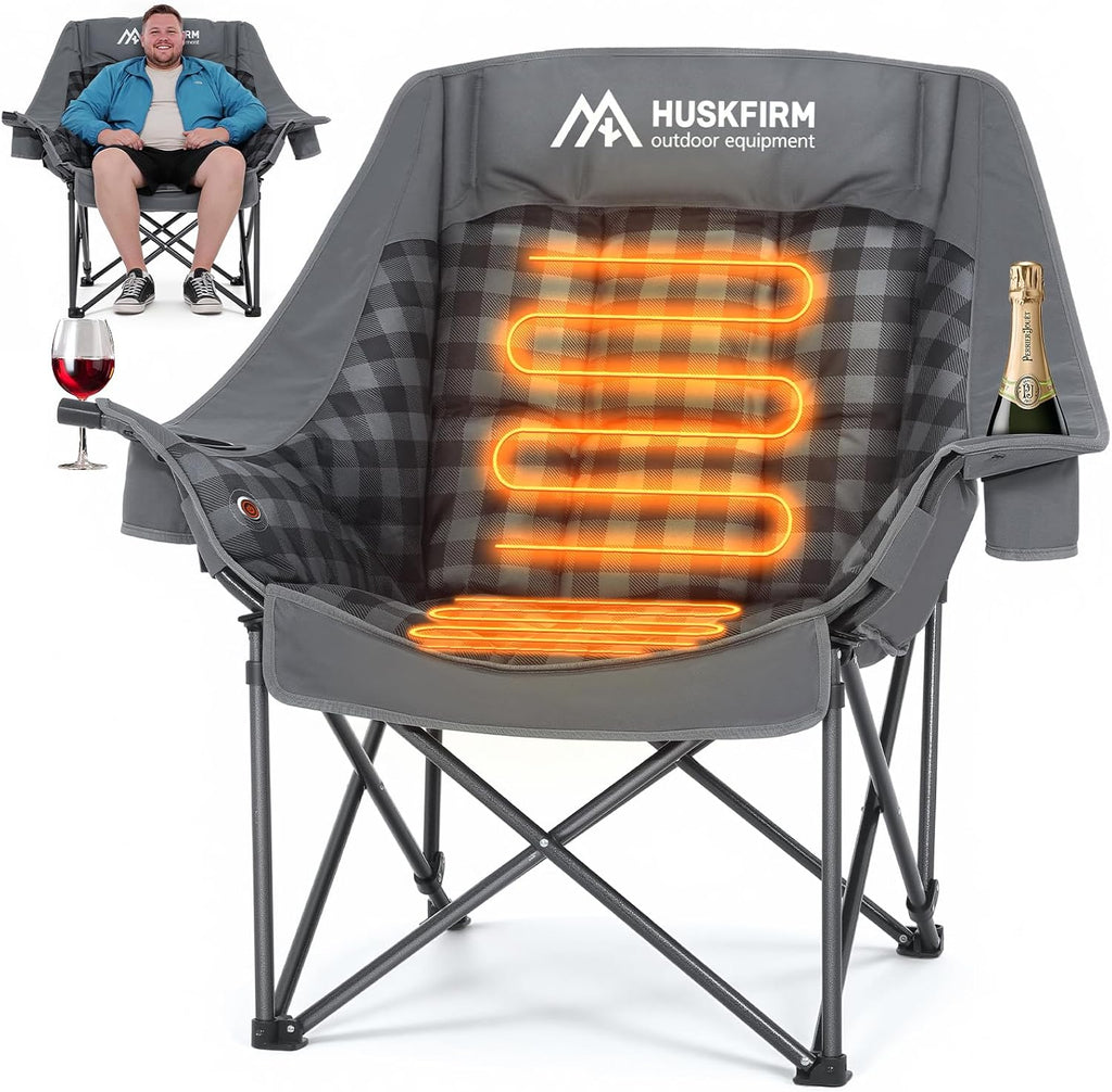 Oversized Heated Camping Chair with 3 Levels Adjustable Temperature Grey