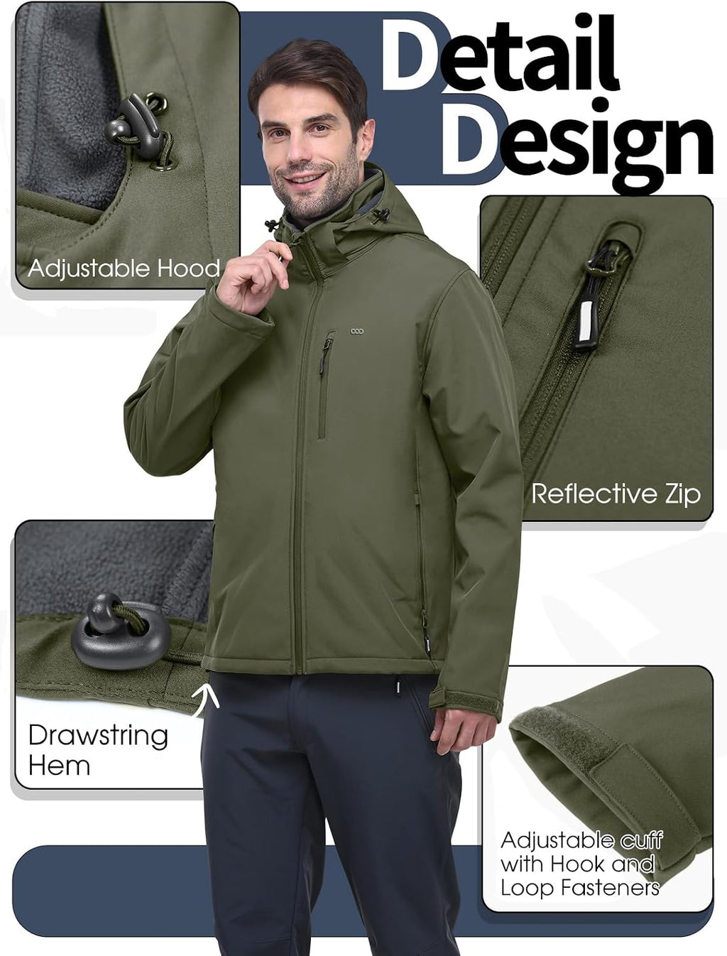 33,000ft Men's Hooded Softshell Jacket Waterproof Fleece Windbreaker Jacket