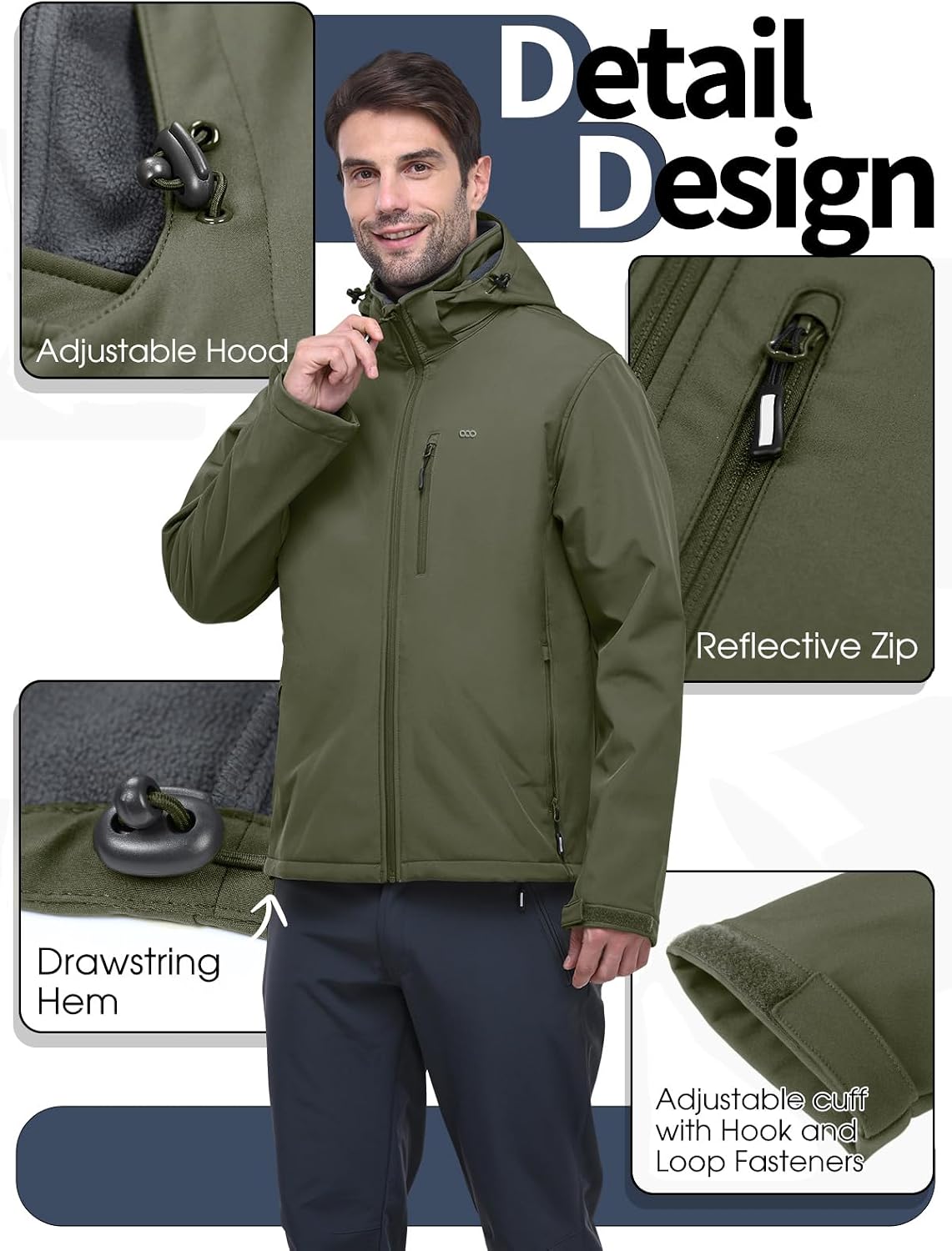 33,000ft Men's Hooded Softshell Jacket Waterproof Fleece Windbreaker Jacket