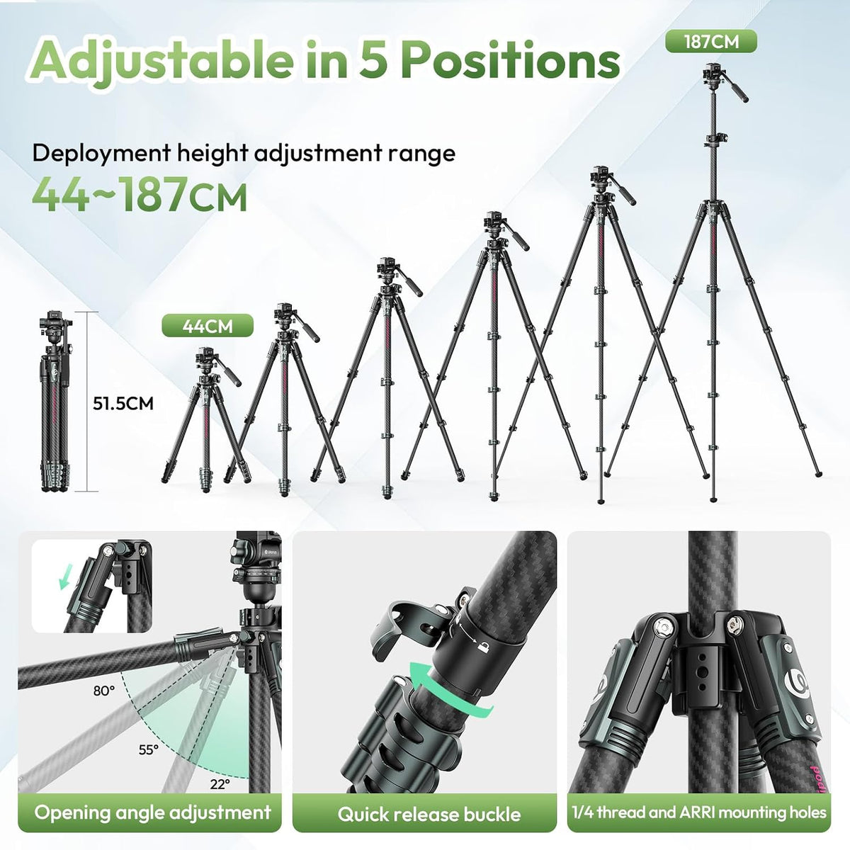ULANZI JJ06 GlideGo Carbon Fiber Video Tripod, 73.6in, 11lb Load