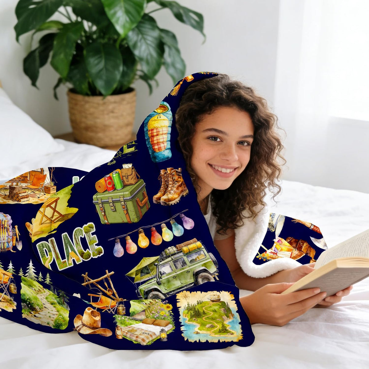 Camping Blanket Cozy Soft Flannel Camp Life Throw Blanket Funny Camping Lover Gift Stuff Merch for Boys Men Adults 50"x40"