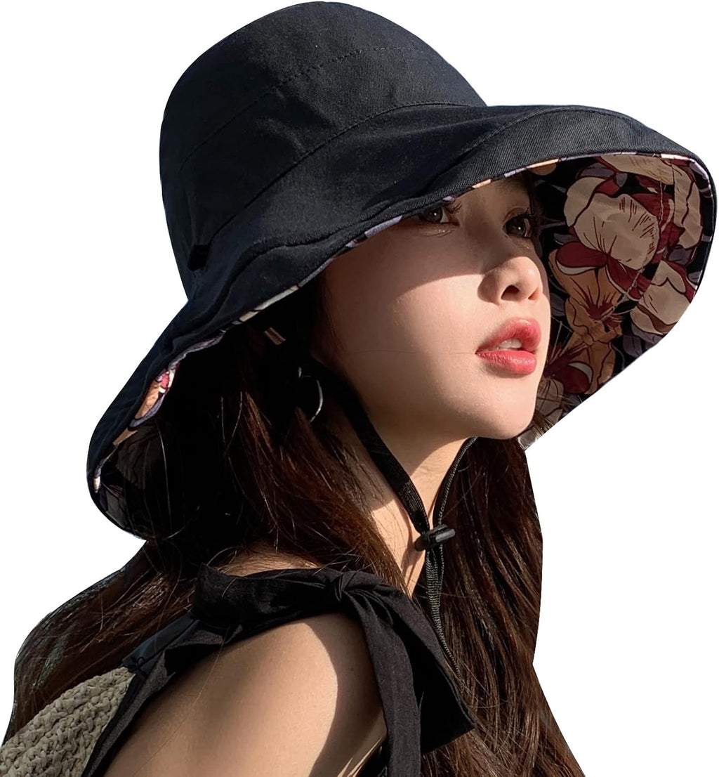 HUAMULAN Wide Brim Women Summer Sun Floppy Hat Reversible Beach Bucket Hat