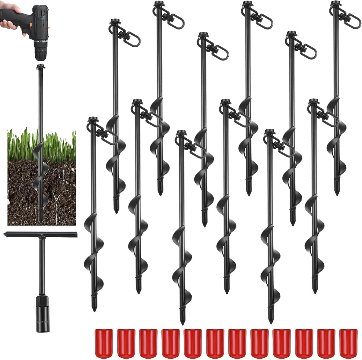 Reginary 6/12/24/36 Pcs Ground Anchors Screw in Tent Stakes