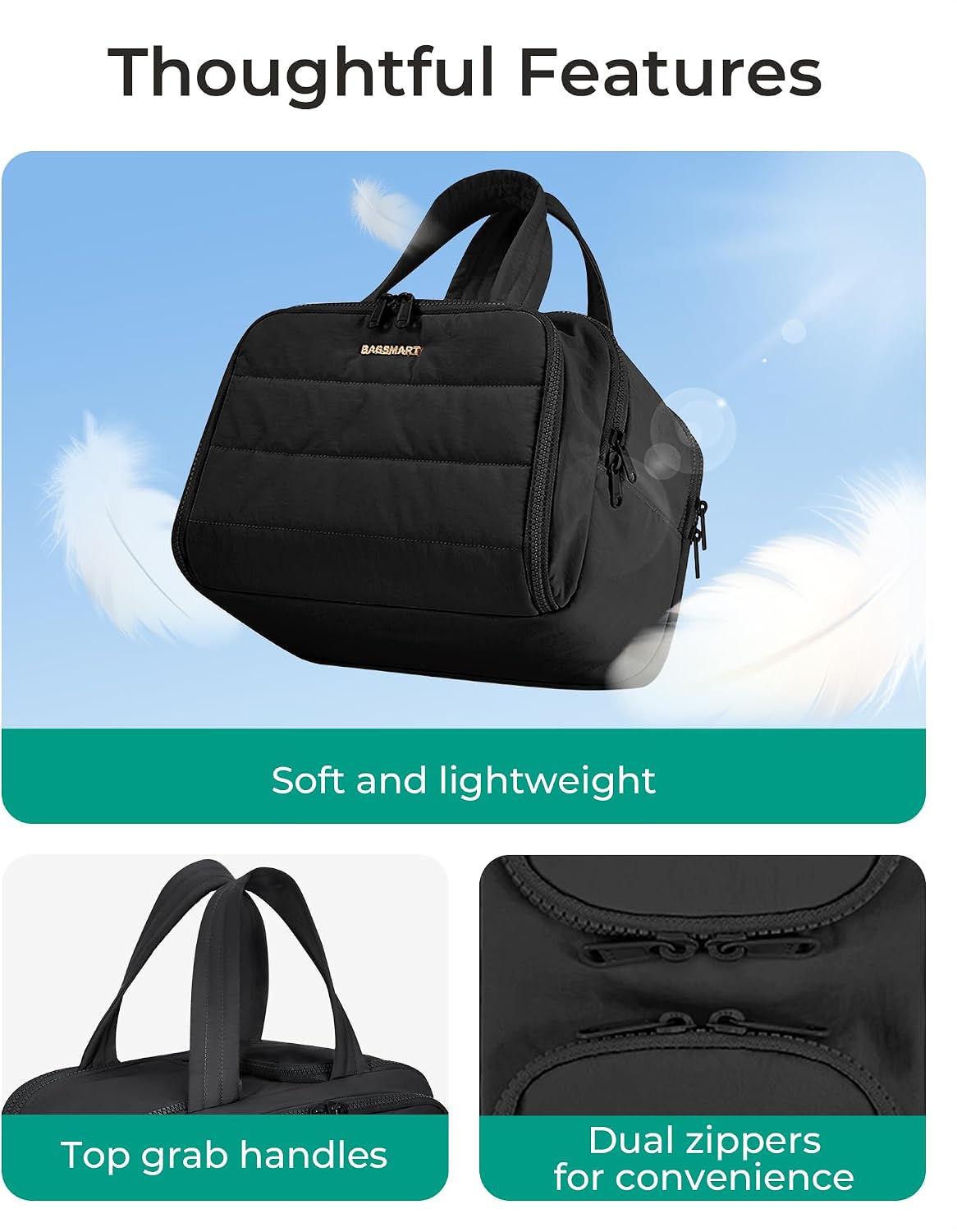 BAGSMART Travel Toiletry Bag, Crush Toiletry Bag for Women, Wide-open Puffy Toiletry Bags for Traveling, Large Travel Cosmetic Makeup Bag Organizer for Accessories,Toiletrie (Charcoal Gray)