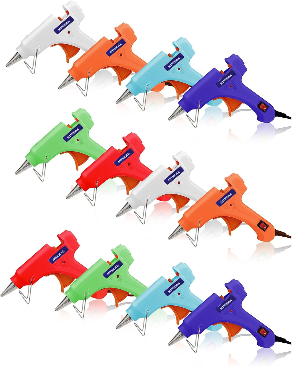 Mini Hot Glue Gun Kit 12 Pieces, Hot Melt Glue Guns for Kids School Craft Project DIY Arts and Home Quick Repairs, 20 Watts, 6 Colors (Navy Blue, White, Green, Orange, Red, Sky Blue)