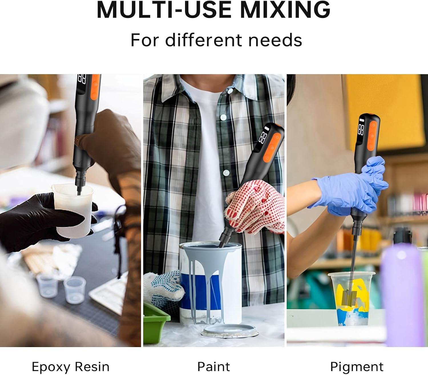 Rechargeable Resin Mixer, Handheld Epoxy Stirrer with 4 Paddles, 2Pack, Black