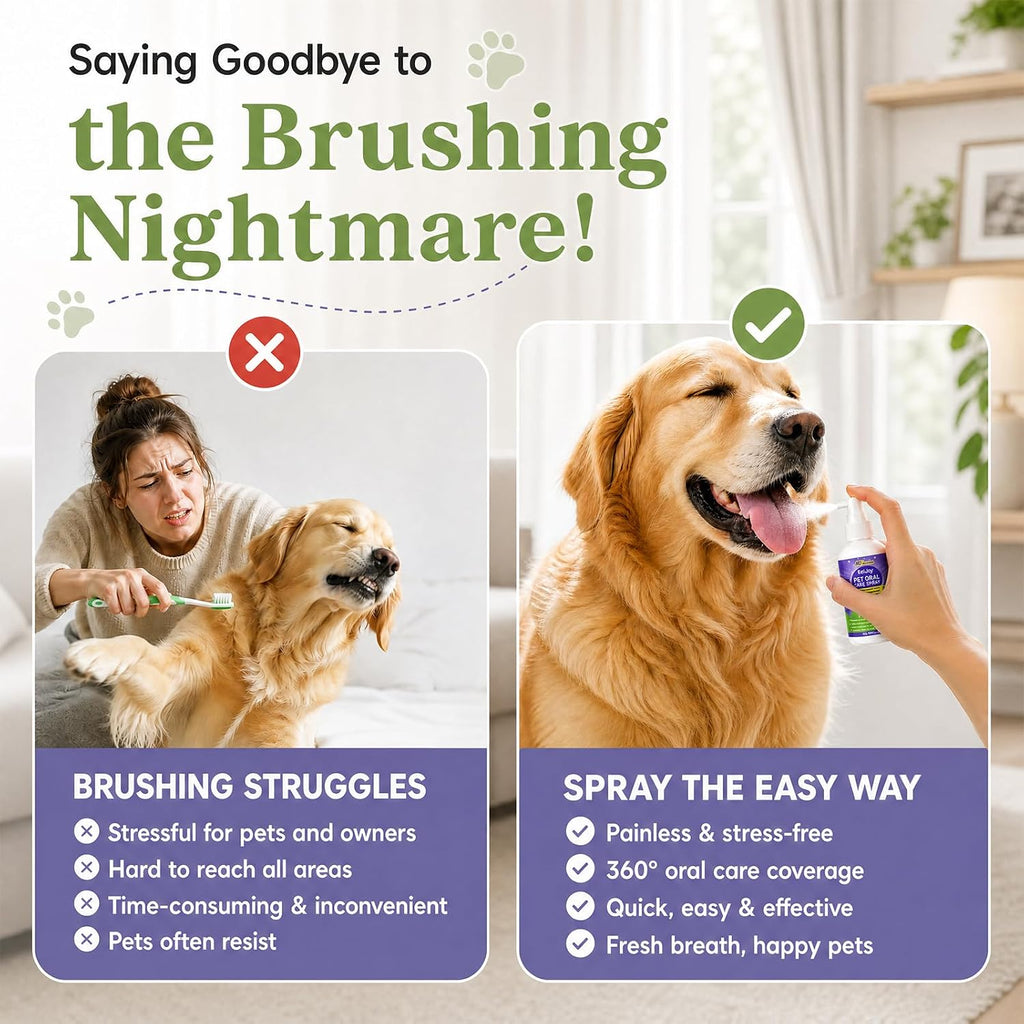 Pet Oral Care Spray, Cat & Dog Breath Freshener Spray, No Brushing
