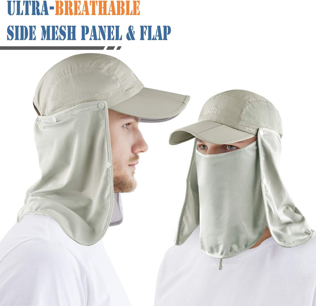 Outdoor Sun Hat for Men Women UPF 50+ Fishing UV Hat with Neck Flap Face Cover for Sun Protection