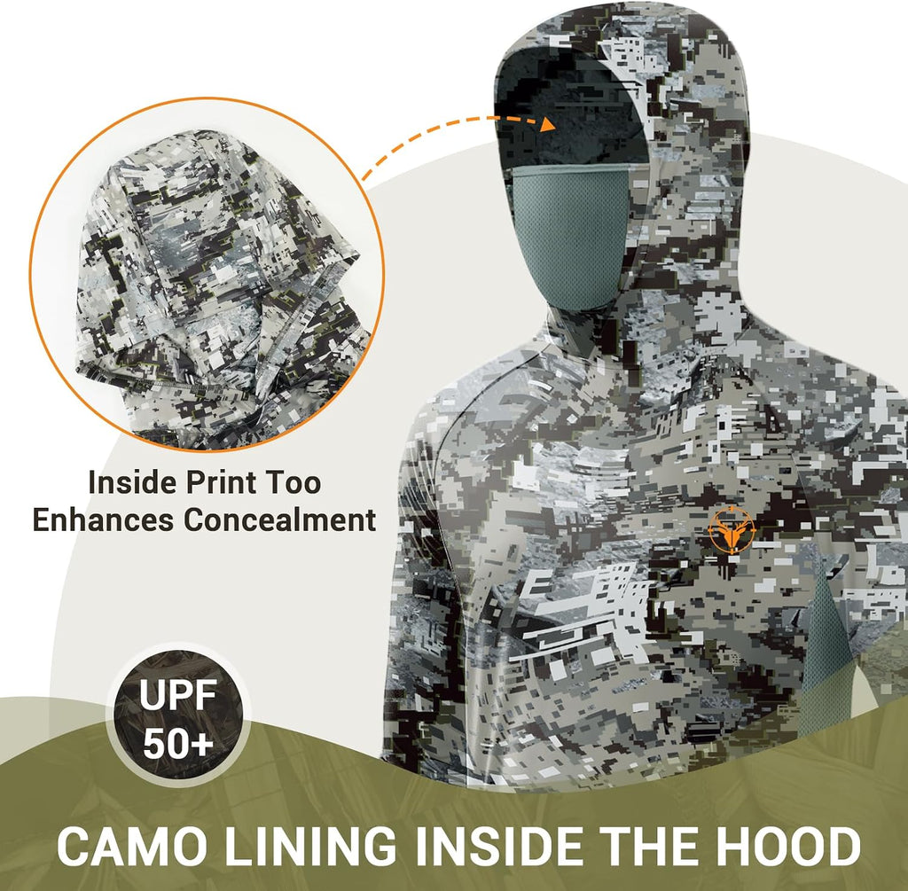 Palmyth Hunting Hoodie with Mask for Men Sun Protection Camo Fishing Shirts