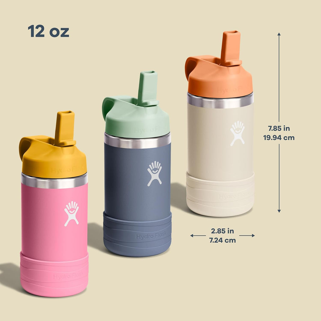 Hydro Flask Kids Water Bottle for School - Stainless Steel and Insulated with Straw Cap - 12 Oz in Anemone Purple