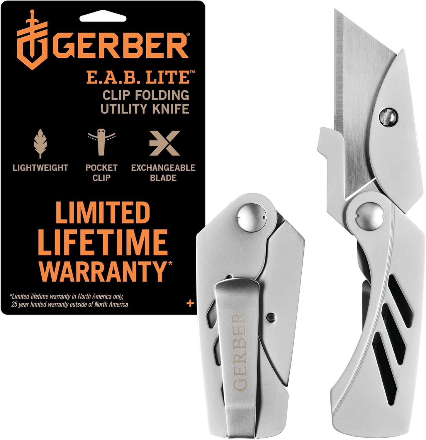 Gerber Gear EAB Lite Pocket Razor Knife with Money Clip - EDC Gear Folding Stainless Steel Utility Knife with Box Cutter Blade for Everyday Carry