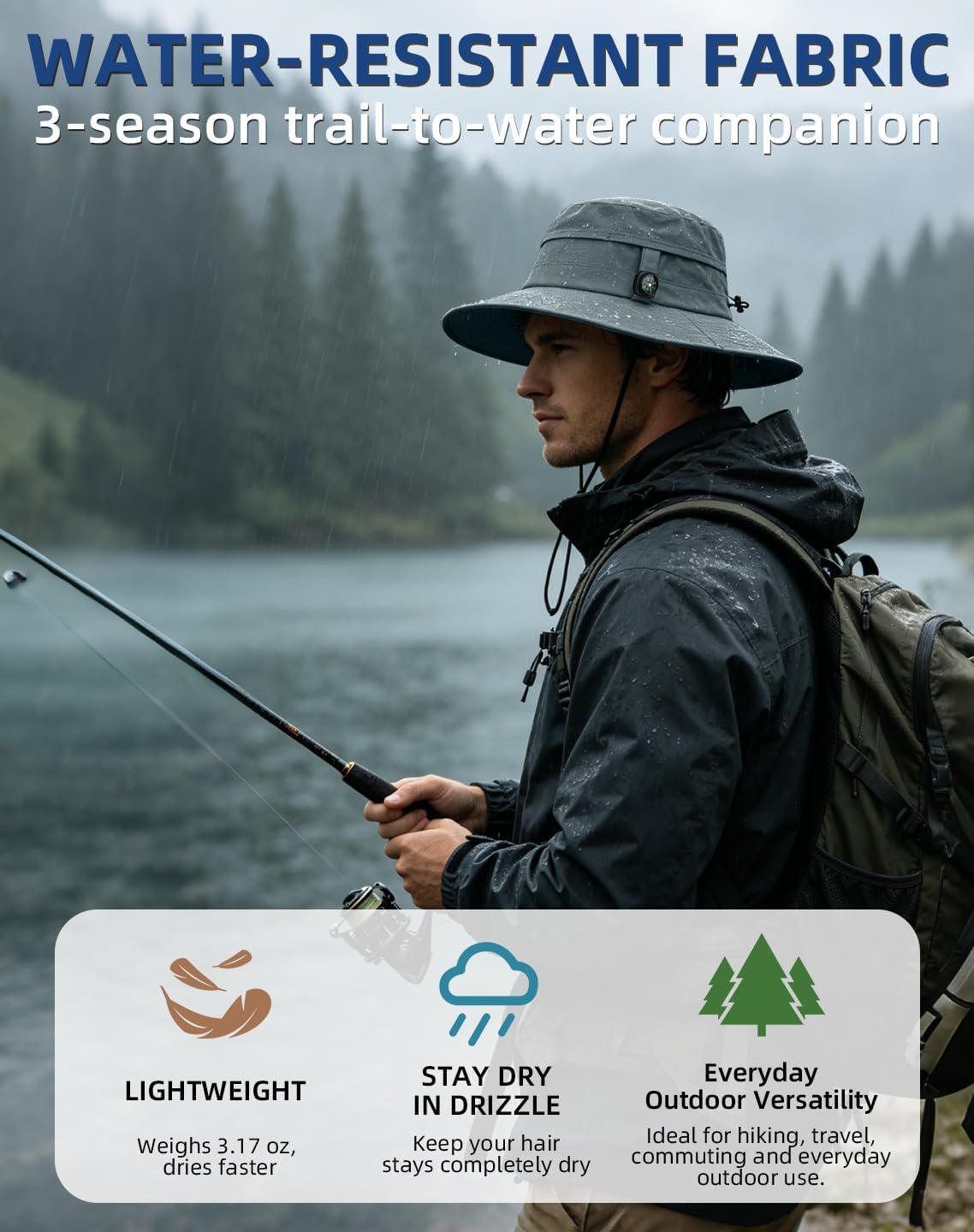 ZOORON Sun Hat for Men Women Detachable Compass, Boonie Hats UPF 50+ Fishing Hat, Lightweight Foldable Bucket Hats
