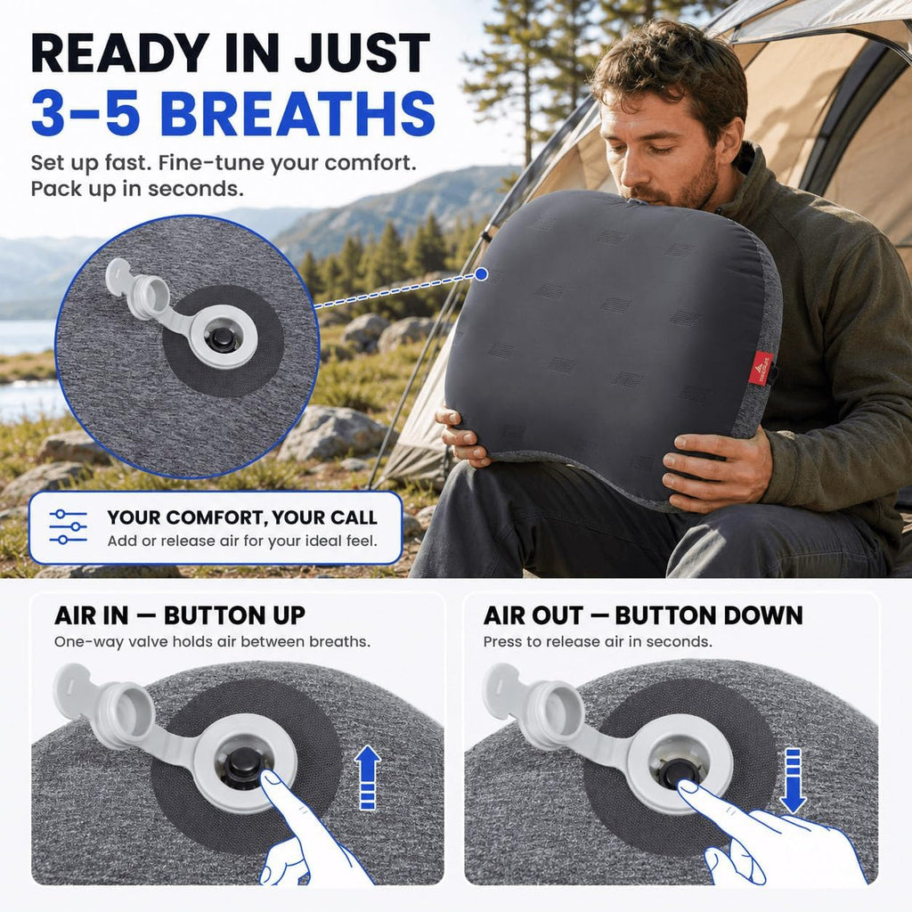 Hikenture Ultralight Inflatable Camping Pillow with Removable Cover, Grey