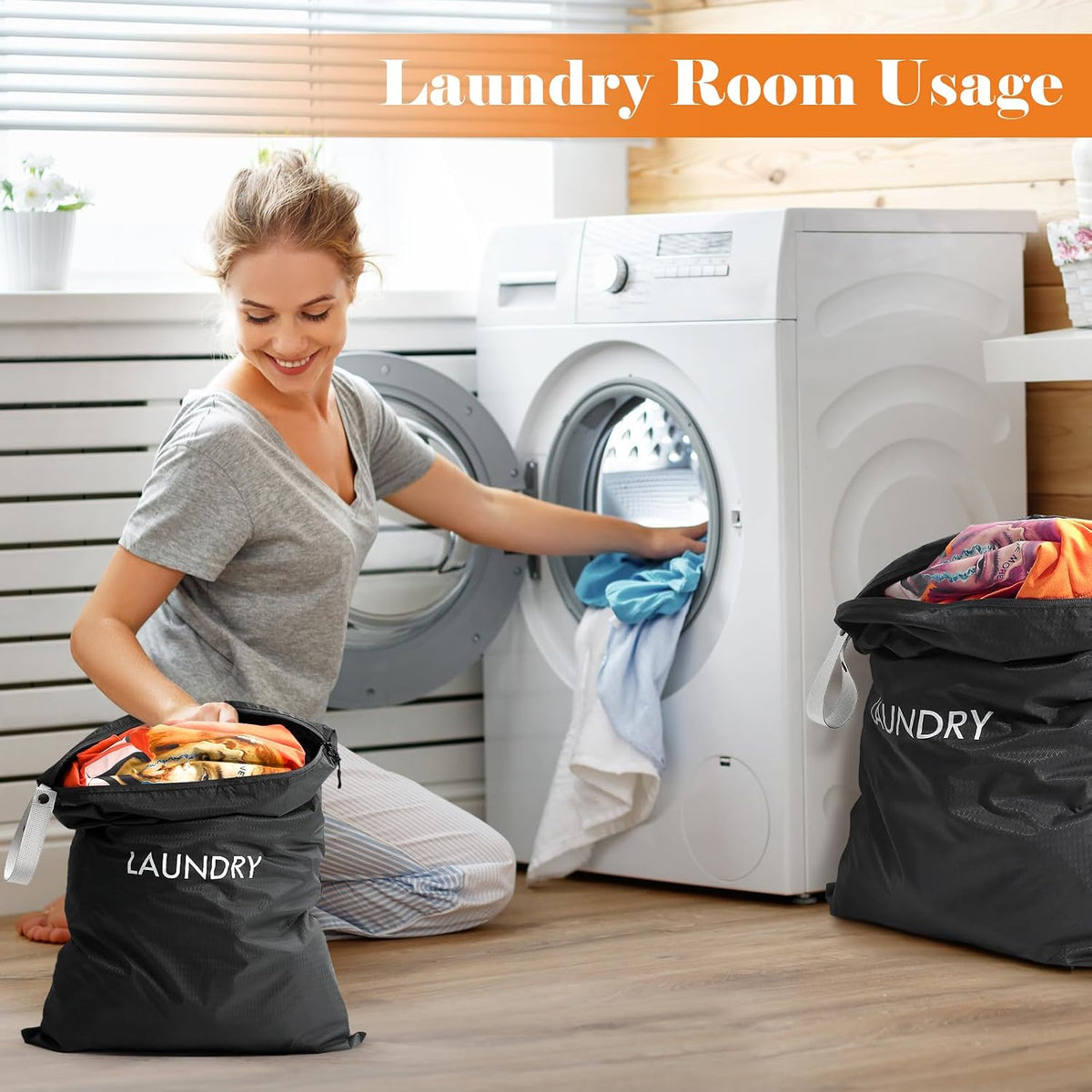 WiseBoy 2-Pack Travel Laundry Bags, Washable Wet Dry Bags for Gym, Black