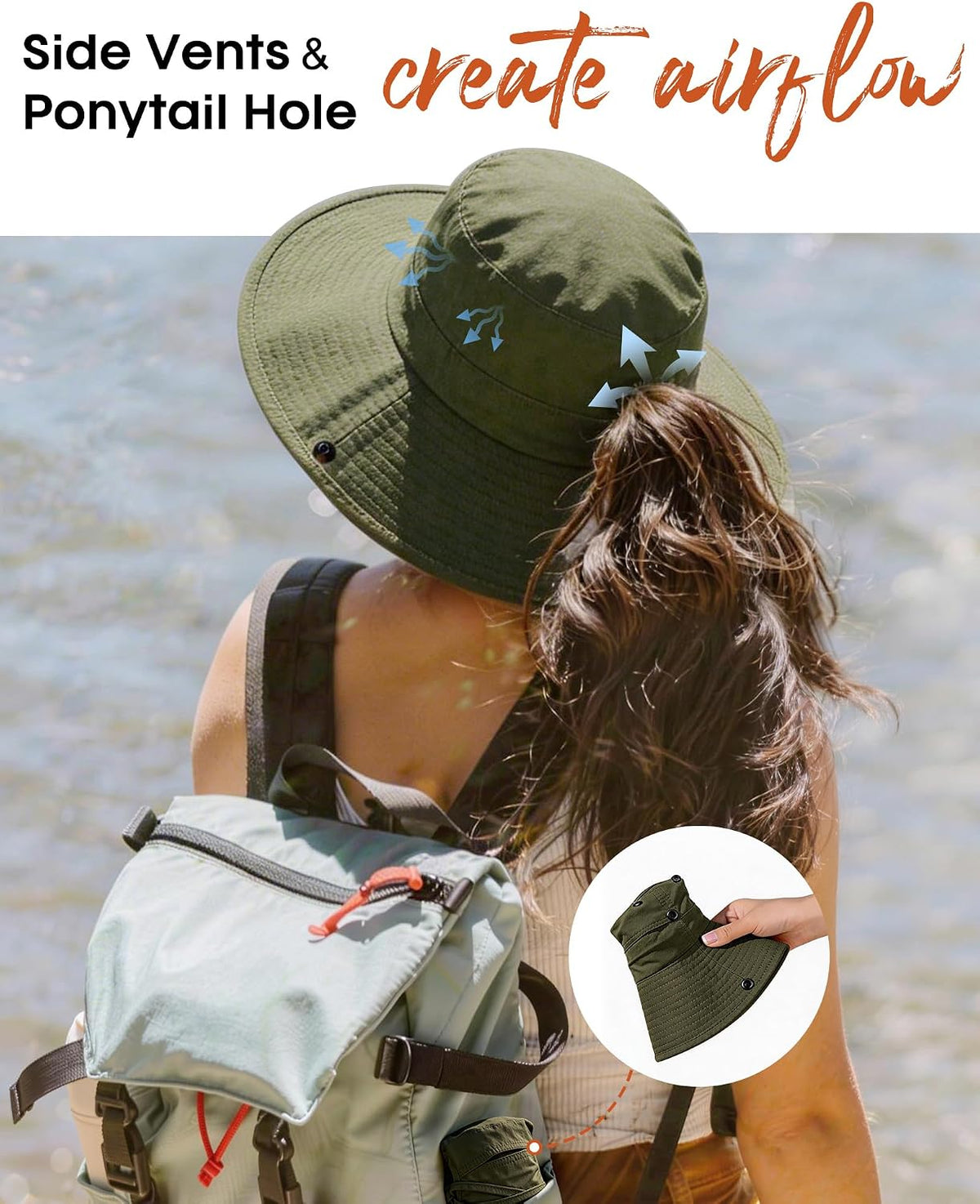 FURTALK Sun Hats for Women Wide Brim Bucket Hat Ponytail Hole Outdoor UPF