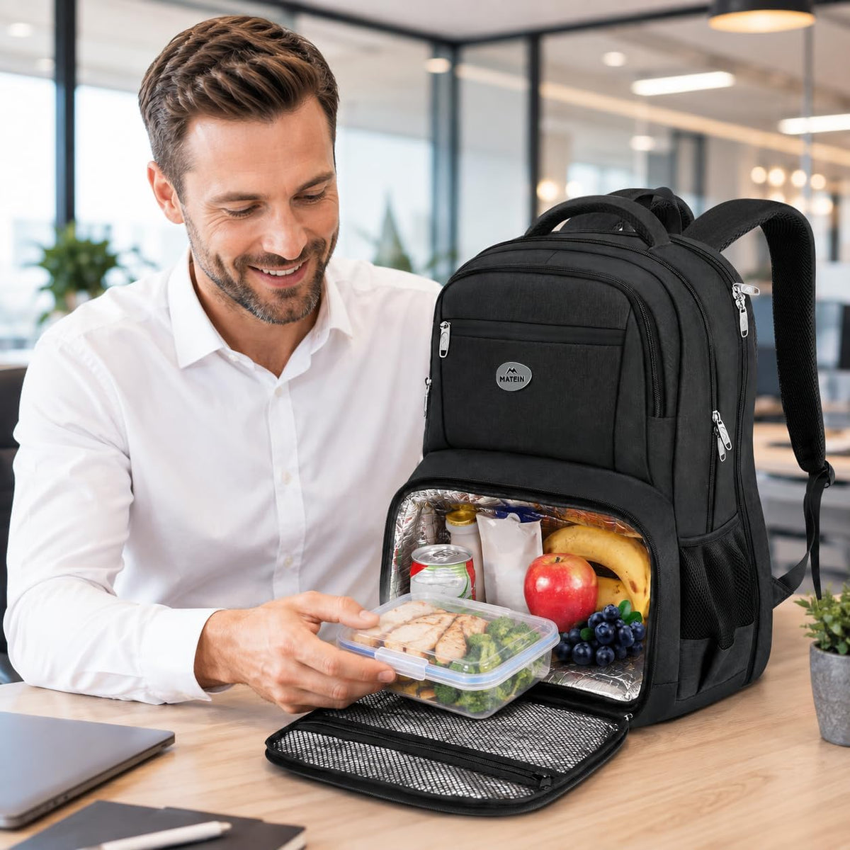 MATEIN Lunch Backpack for Men, 17 Inch Work Backpack with Lunch Compartment