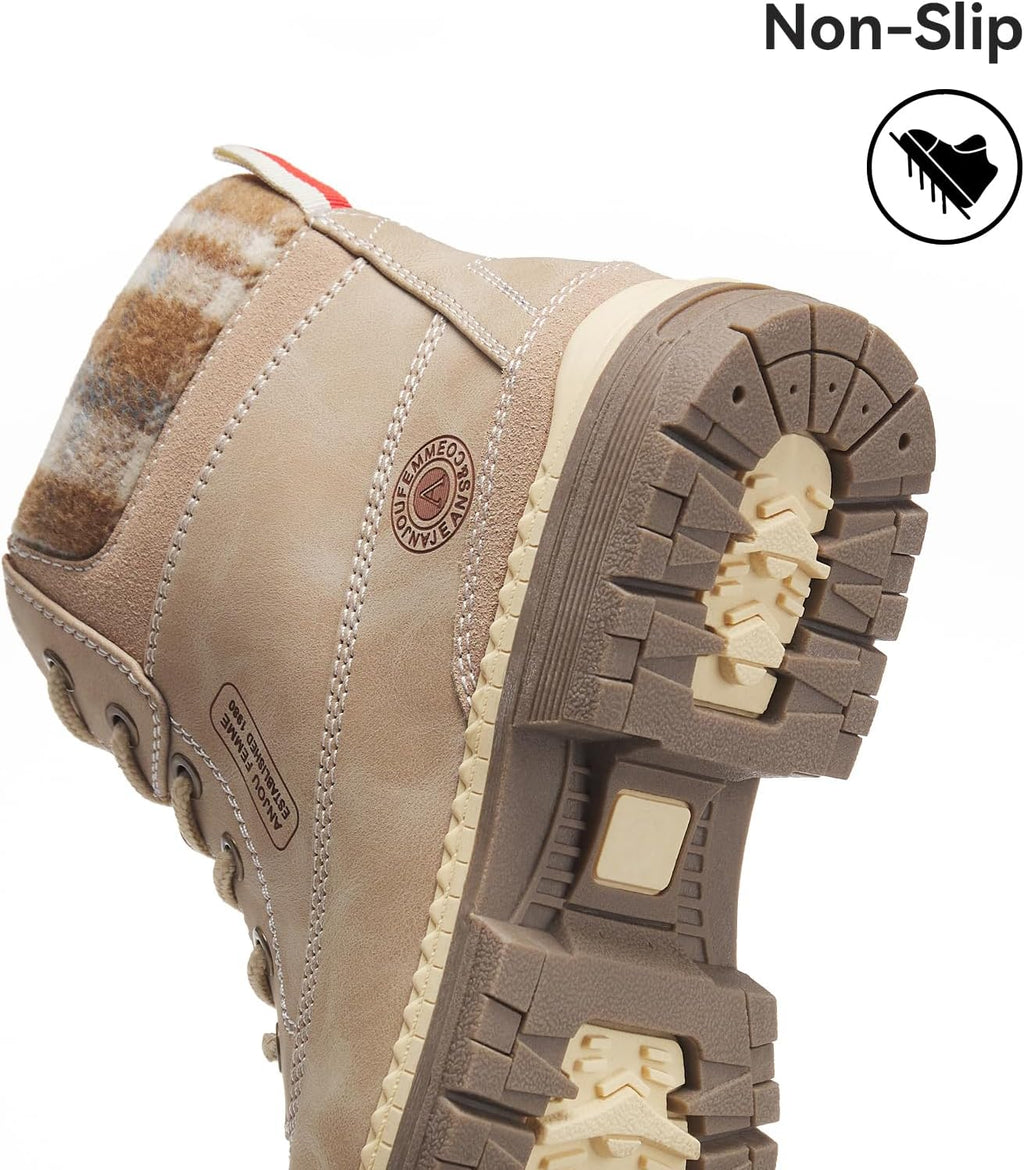ANJOUFEMME Outdoor Hiking Boots for Women Waterproof - Womens Ankle Boots Lightweight Snow Winter Boots for Trekking Walking