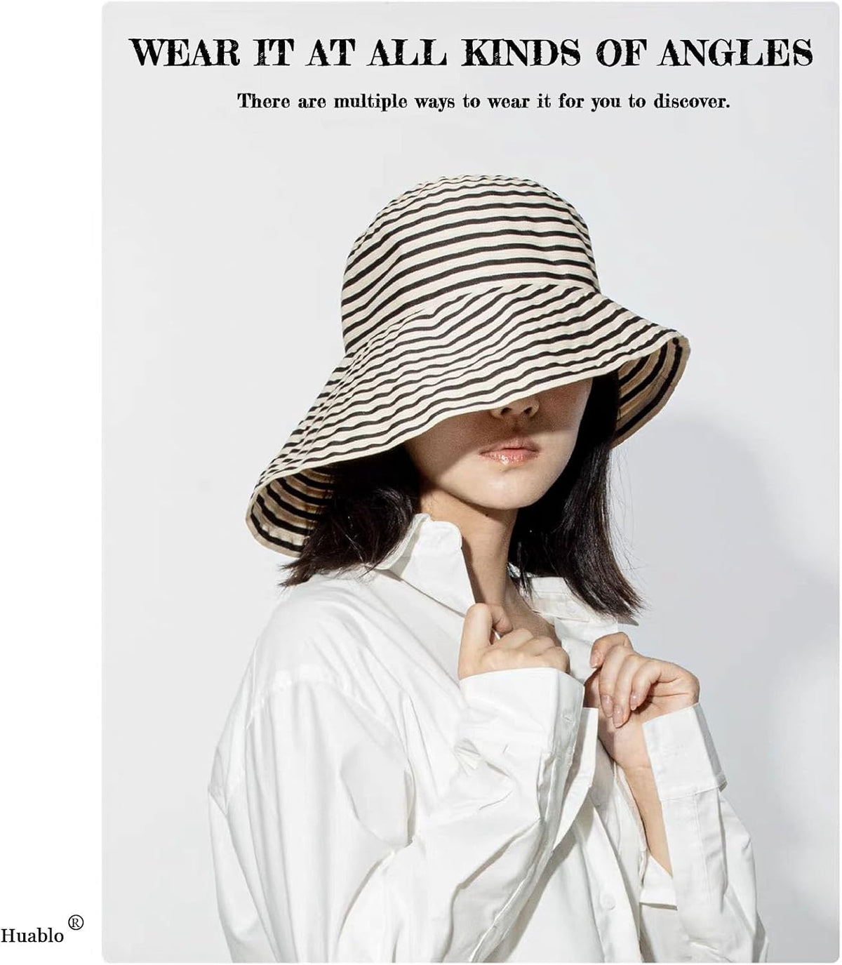 huablo Brim Sun Hats for Women Striped Hat Floppy Packable SPF UPF 50 UV Protection Beach Vacation Hat