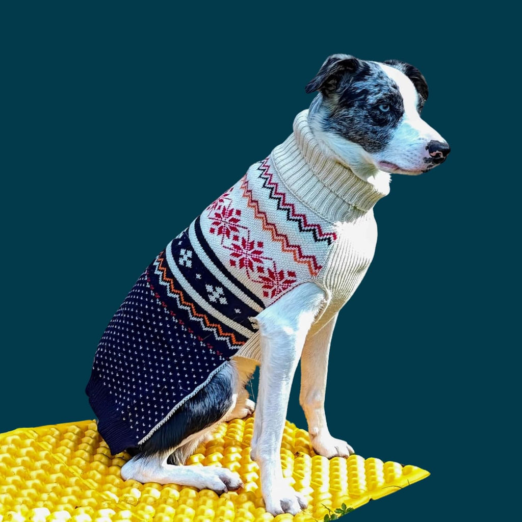 Cozy Acrylic Dog Sweater for Outdoor Adventures—Breathable & Insulating Knit—Classic Fit—Backpacking Gear for Dogs—Dog Hiking Gear—Dog Camping Gear (Medium, Nordic)