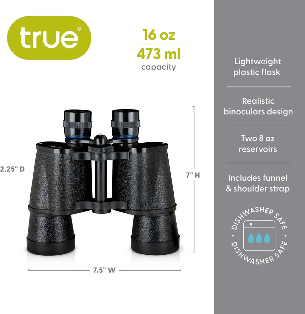 True Binocular Flask, Sneaky Flask, Hidden Alcohol Barware Accessory, Anything but a Cup, 16 oz capacity, Black