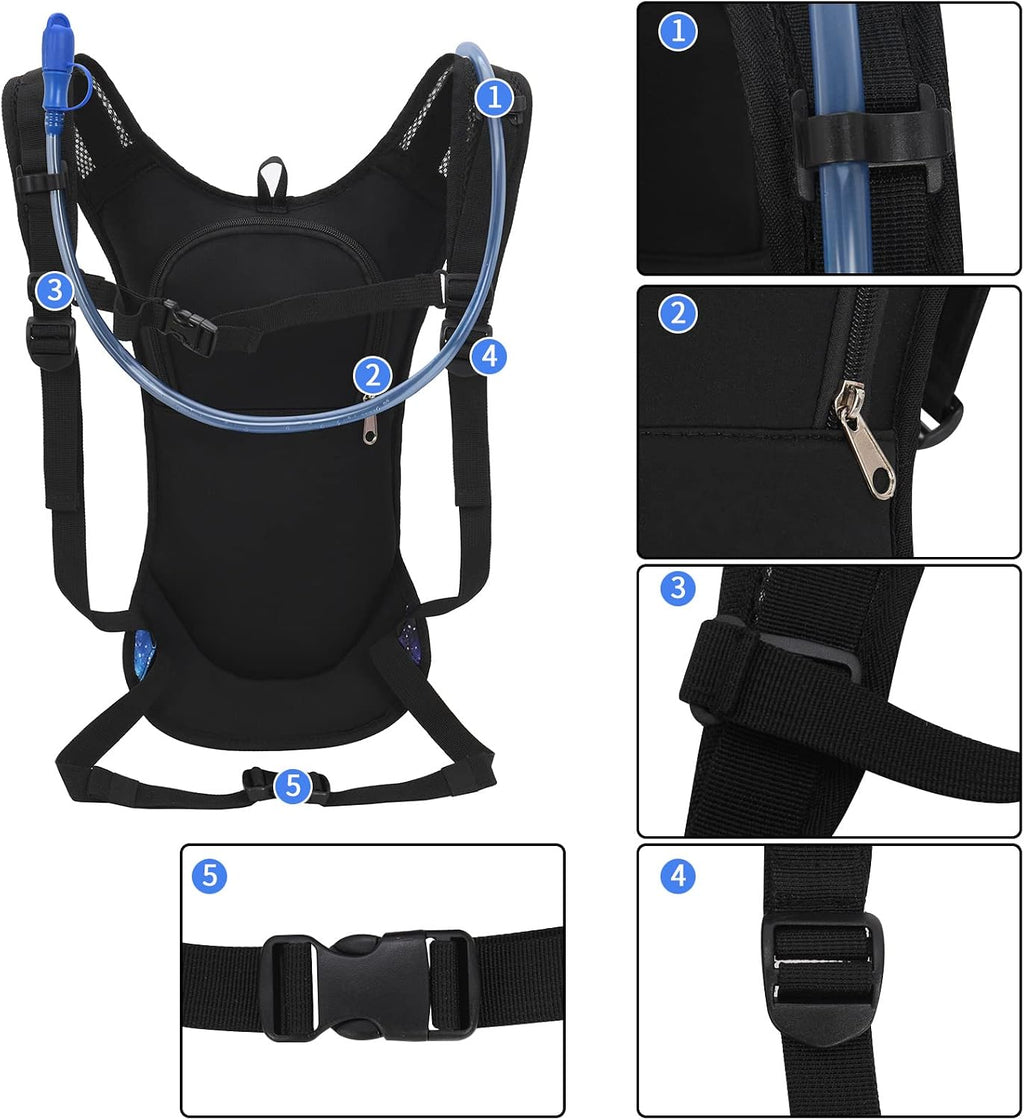 Roptat Hydration Backpack Pack with 2L Hydration Bladder - Lightweight Water Backpack Water Pouch for Women Men Running Riding Biking Music Festival
