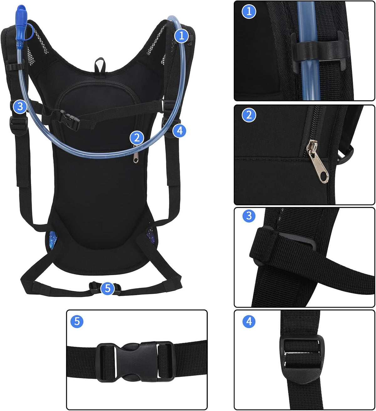 Roptat Hydration Backpack Pack with 2L Hydration Bladder - Lightweight Water Backpack Water Pouch for Women Men Running Riding Biking Music Festival