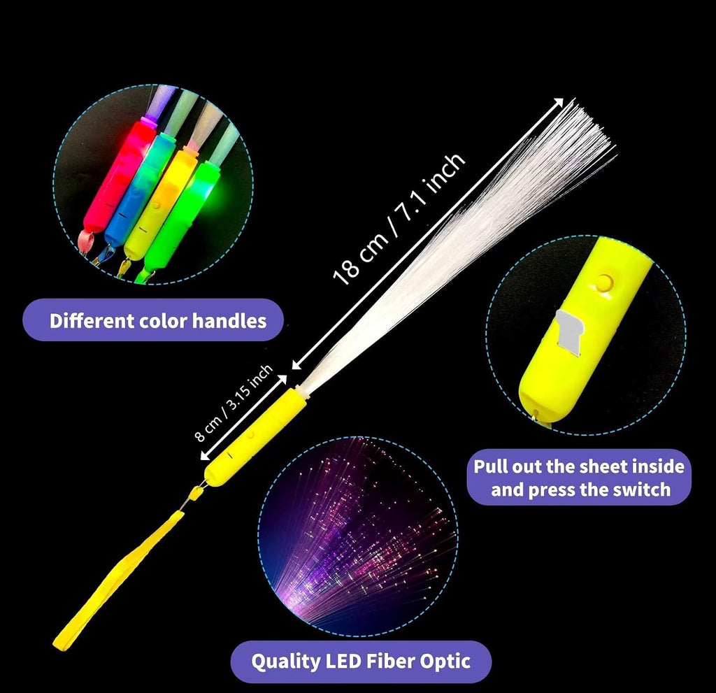 48 PCS Glow Fiber Wands Sticks LED Light Wands 3 Modes Flashing Fiber Optic Light Rod Bulk Fiber Optic Wands for Mardi Gras Halloween Christmas Bar Birthday Wedding Party Supplies