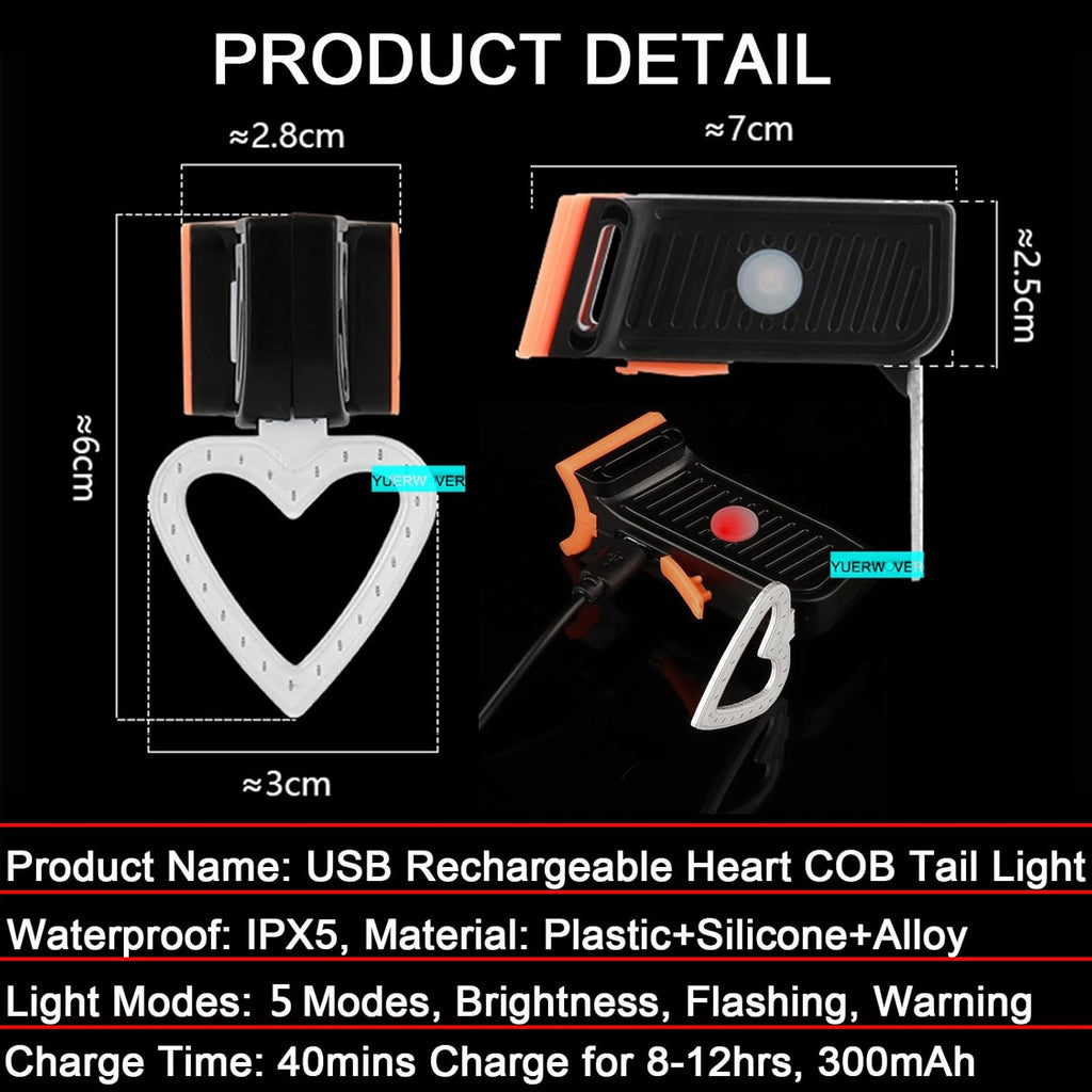 Rechargeable Bike Tail Light LED Bicycle Rear Light Cycling Night Essential Bright Seat Back Safety Lamp 5 Modes Warning Waterproof Flash MTB Light for Men Women Kids