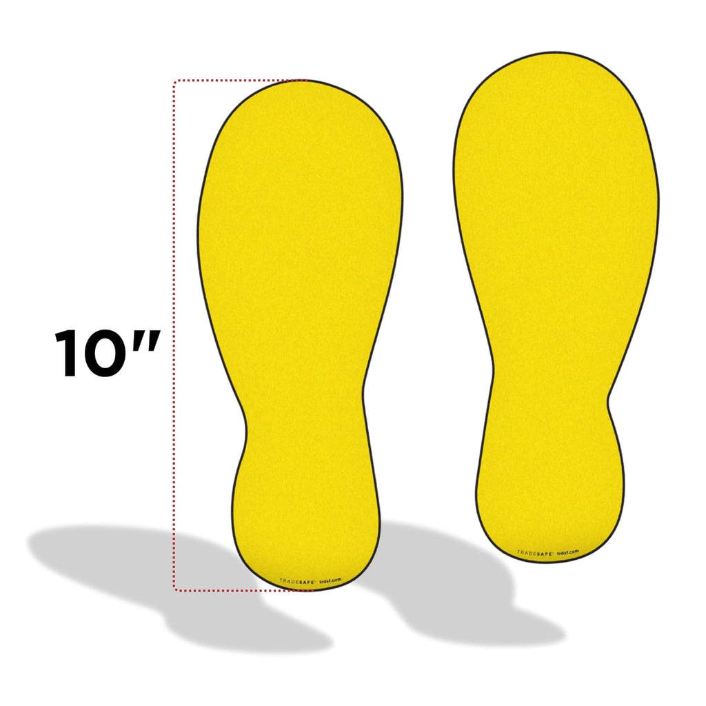 TRADESAFE Footprint Cutouts Anti-Slip Floor Stickers - 10 Pairs Foot Placement Stickers, Peel and Stick Adhesive Vinyl Foot Print Decals, ANSI-Compliant, 10 Inches Size